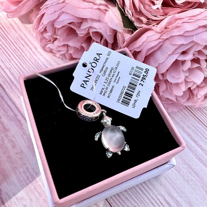 Шарм Pandora Рожева черепаха Намистина нова оригінал Підвіска срібло