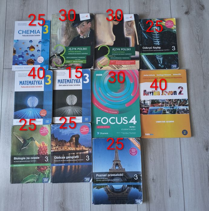 Sprzedam Ksiażki do 3 klady Liceum/Technikum