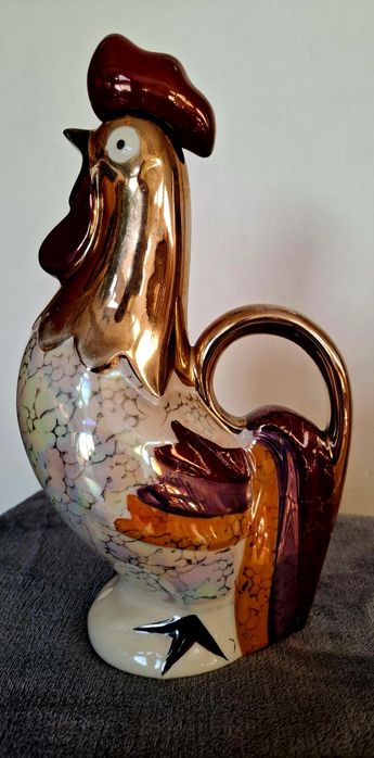 Ceramika PRL Bolesławiec Imbryk Dzbanek Kogut Pozłacany Unikalny!