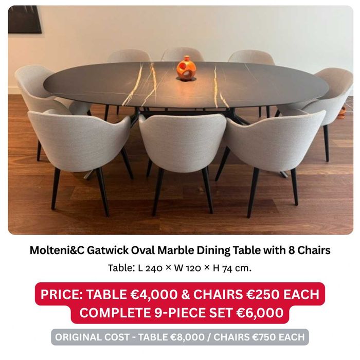Mesa de jantar oval Molteni e C Gatwick em mármore com 8 cadeiras
