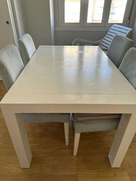 Mesa de Jantar branca, extensível até 2,20 m