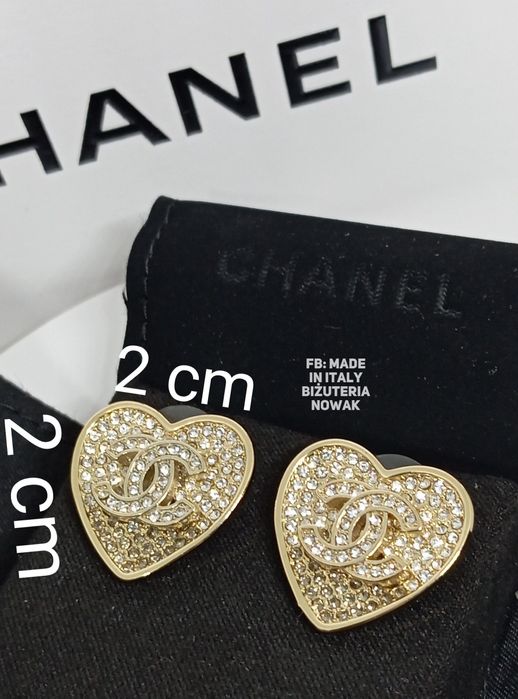 Kolczyki cc chanel cyrkonie serca 2cm