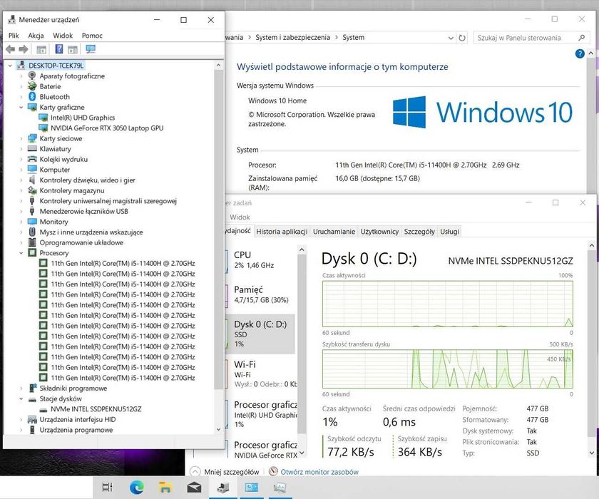 LAPTOP GAMINGOWY Asus TUF F15 RTX 3050 Intel i5-11400H 144 hz