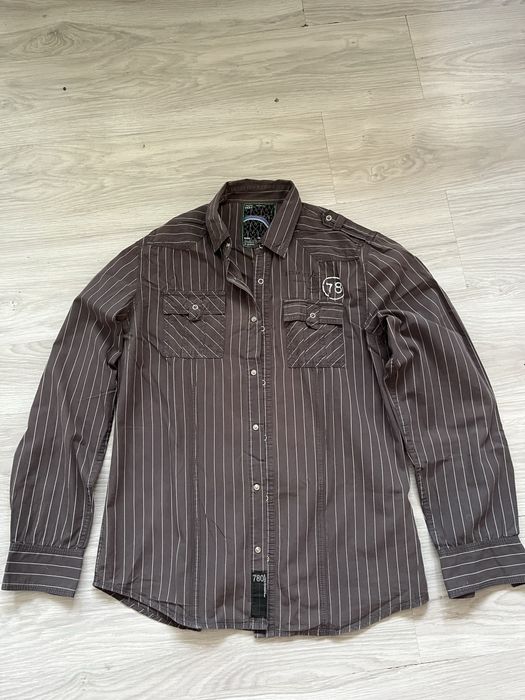 Next size M koszula męska szara w prążki pagony kieszenie naszywki