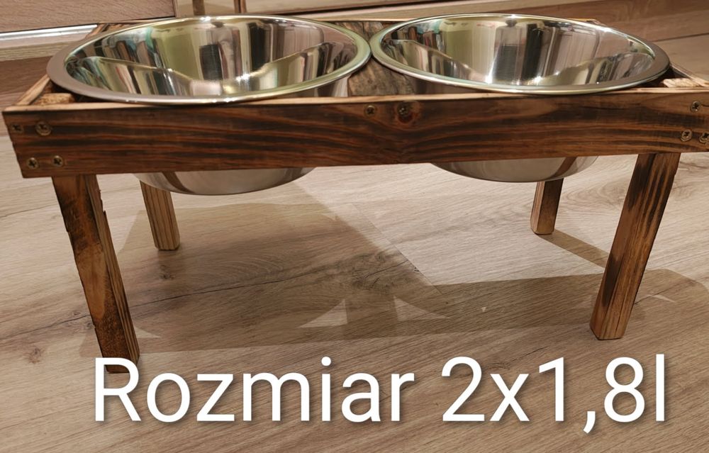 Drewniany stojak na 2 miski – 1,8 l dla psa