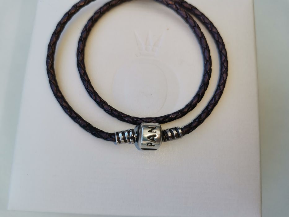 Pulseira Pandora em couro duas voltas Cor Roxa n 19/20