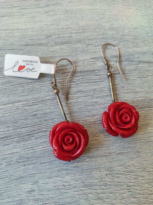 Nowe wiszące kolczyki róże hand made kod545