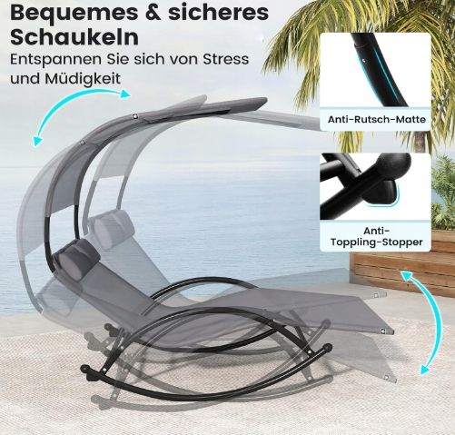 Leżak Podwójny Ogrodowy Huśtawka 300kg z Daszkiem COSTWAY Szary