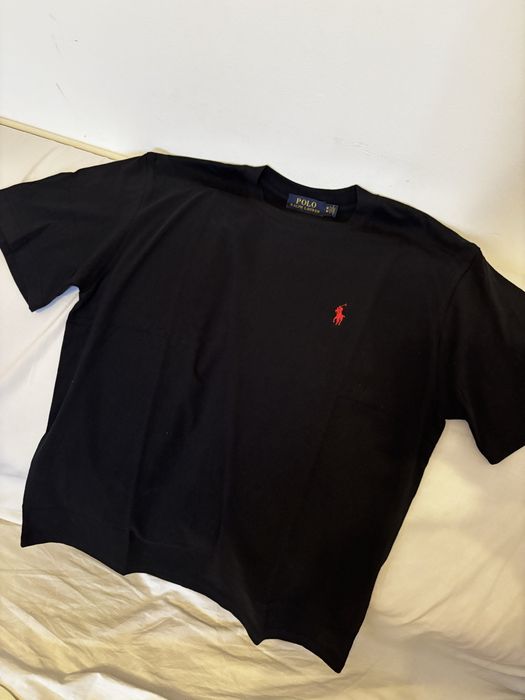 t-shirt preta da ralph lauren