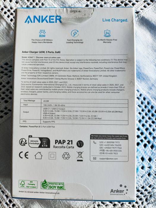 Carregador Anker Nano II de 65 W (Novo)