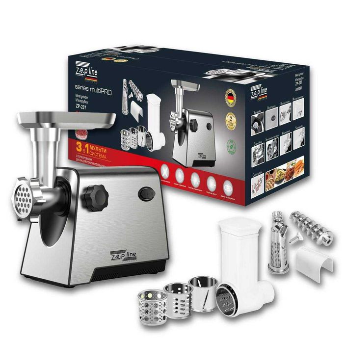 Потужна м'ясорубка Zepline ZP-207 3 в 1 (+соковитискач + шатківниця)