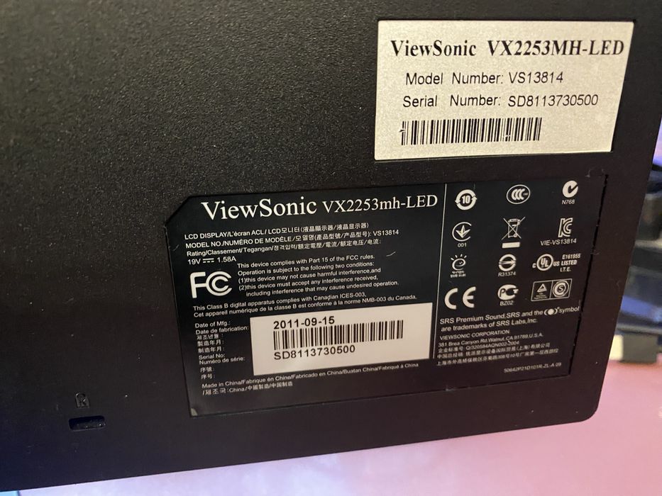 Продам монитор на запчасти Viewsonic vx2253mh-led