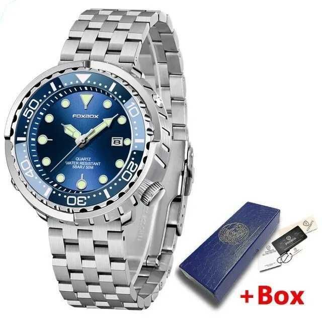 Duży sportowy zegarek 47mm Foxbox tuńczyk niebieski wodoszczelny WR50