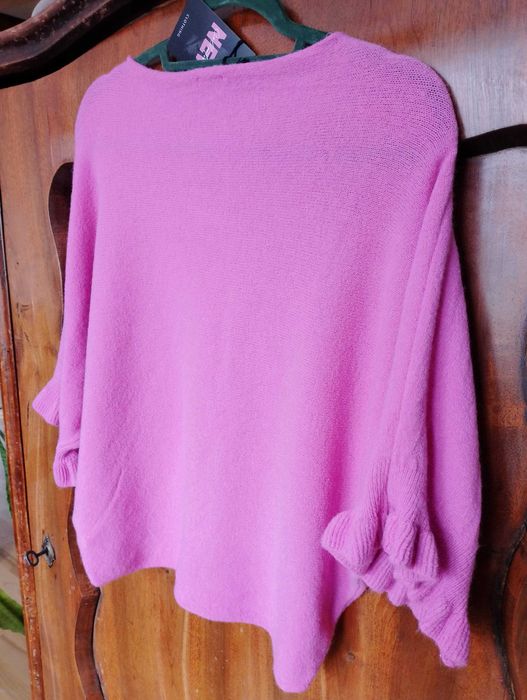 Różowy sweterek nietoperz z alpaką moda włoska  cukierkowy L/XL