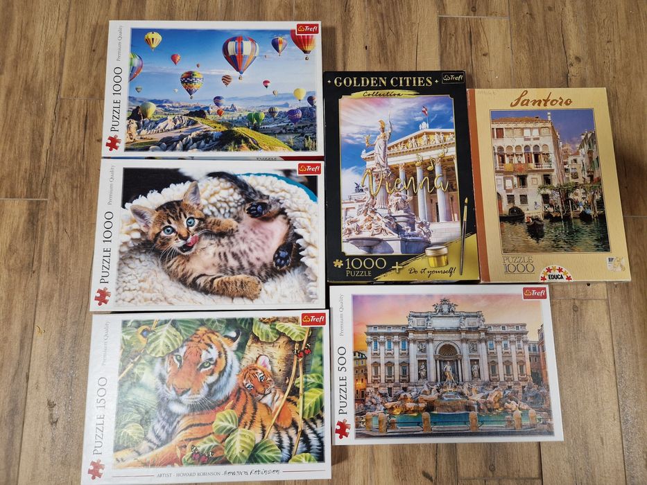 Zestaw 6 puzzli, puzzle Trefl 500 1000 1500