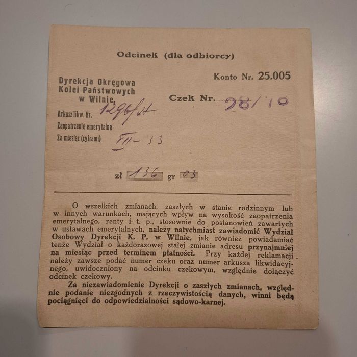 Odcinek dla kolejarzy stare zabytkowe dokuemnty rok 1933