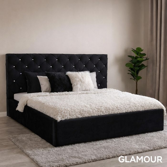 Eleganckie łóżko tapicerowane | Wysokie wezgłowie | PROMOCJA