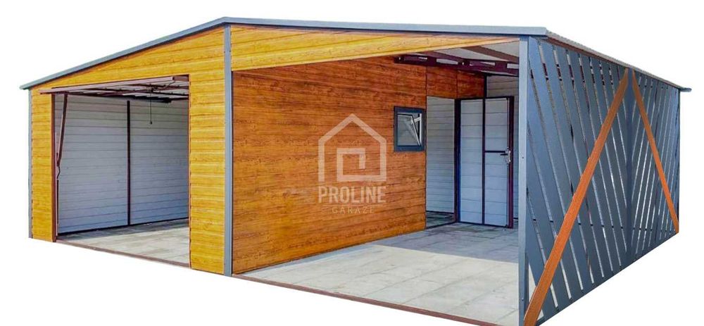 Garaż Blaszany 4x6m +Wiata Panele Verona Brama Okno  Drzwi dach PLG142