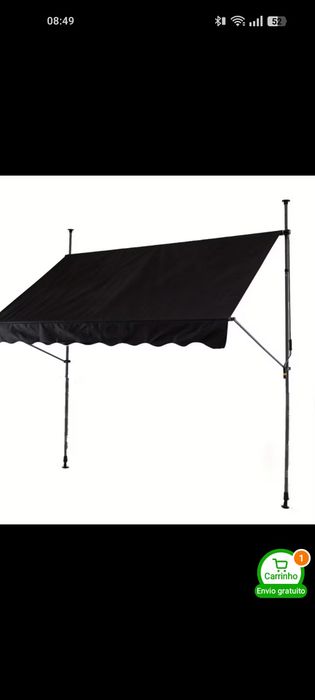 Toldo de Fixação Sem Furos com Manivela, Altura Ajustável e Proteção Solar para Pátios, Varandas e Jardins (200 Cm, Preto)