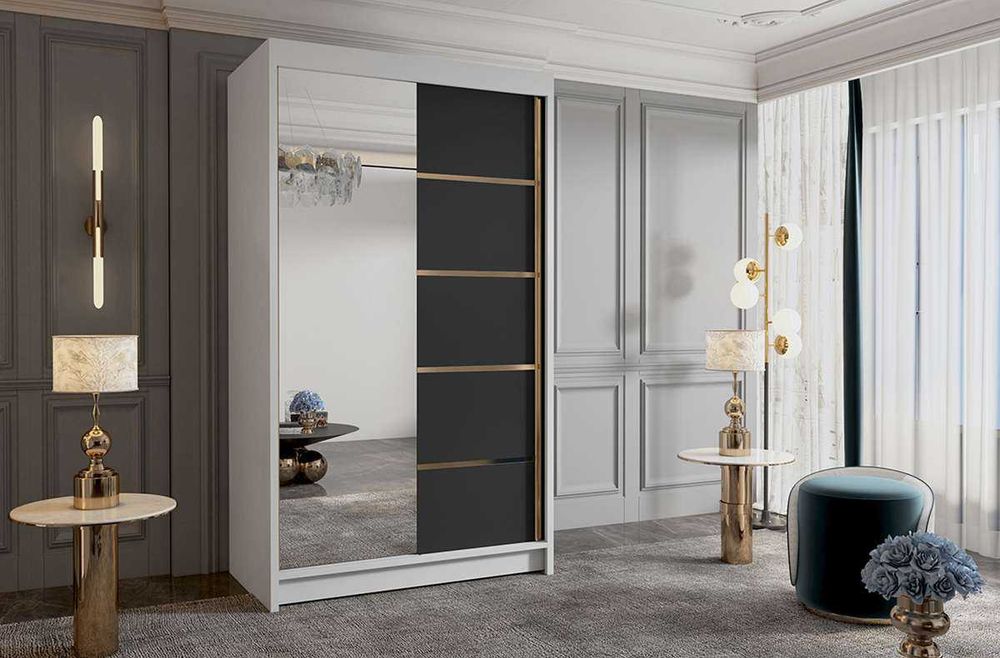 Szafa przesuwna 100cm AMIS 3 garderoba złote dodatki