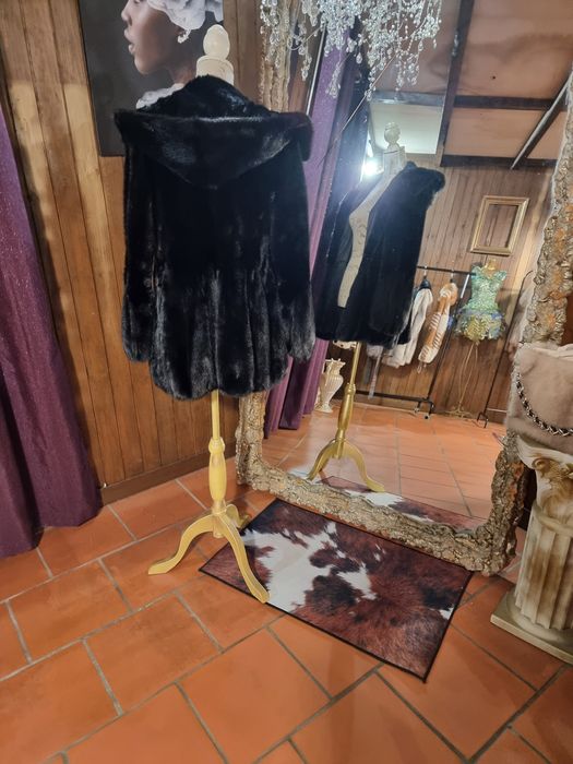 Casaco vison capuz preto promoção