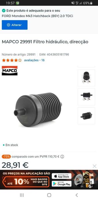 Filtro hidraulico direcçao Ford Mondeo Mk3 2000/2007 NOVO