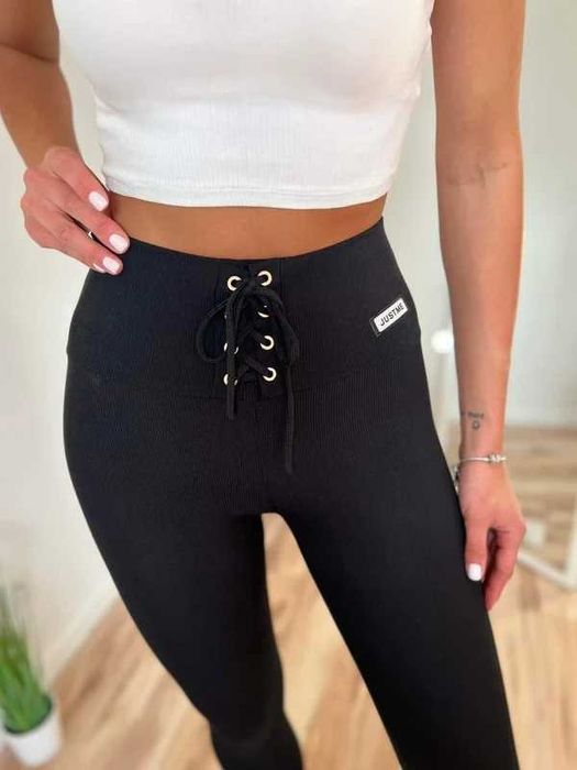 Leginsy prążkowane czarne 40 42L L XL