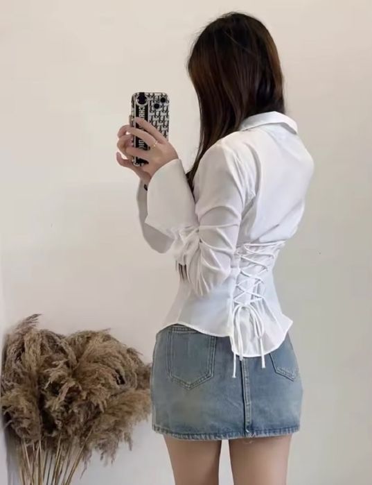 Корсетная рубашка  с завязками на спине modern chic ,fashion street