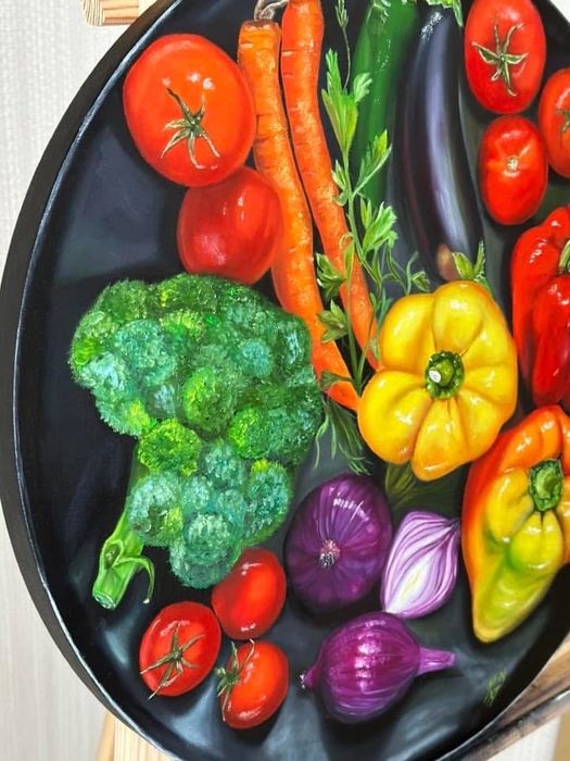 Картина олією « Овочева тарілка», натюрморт, овочі, картина з овочами