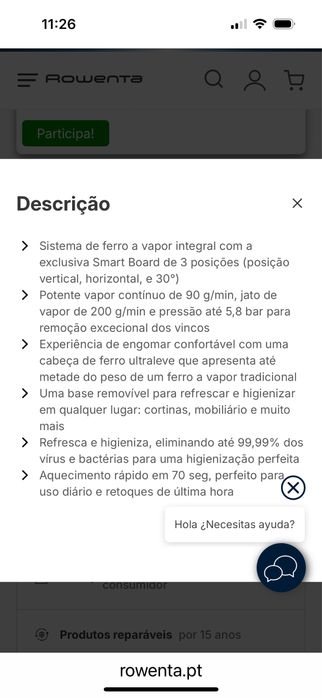 Sistema ferro engomar a vapor ROWENTA c/ garantia