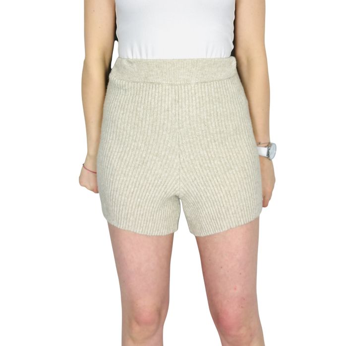 Beżowe prążkowane dzianinowe szorty XS 34 Bik Bok