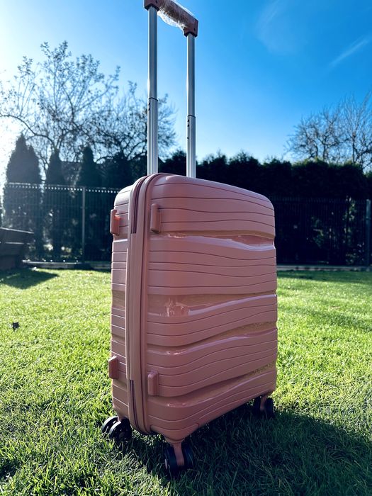 Nowa PP elastyczna walizka mała kabinowa różowa puder