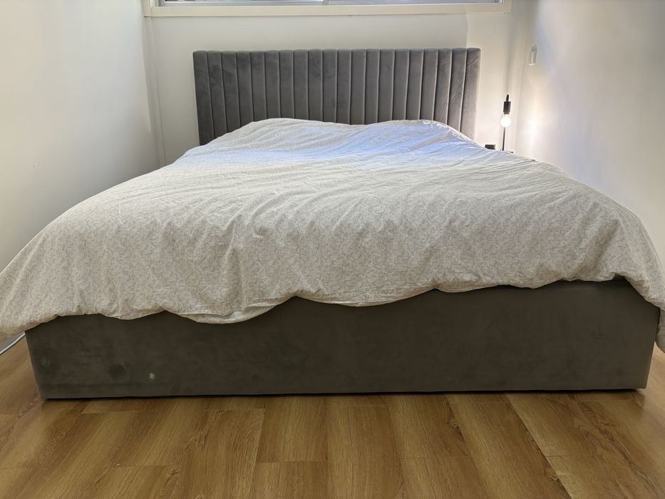 Cama casal bau cinzenta