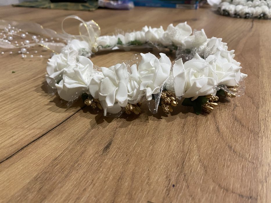 Nowy Wianek wianuszek komunijny biało zloty regulowany handmade
