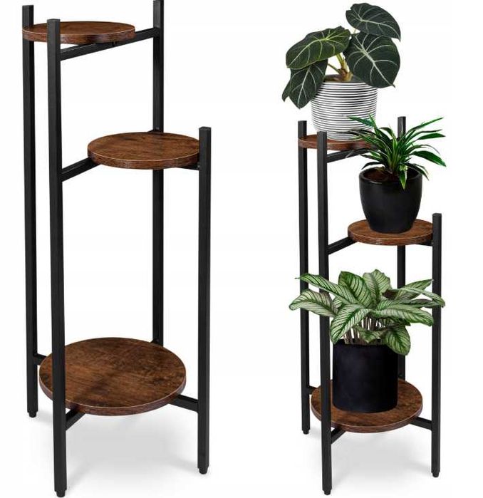 NOWY Kwietnik Stojący Metalowy Stojak na Kwiaty dąb Rustykalny Loft