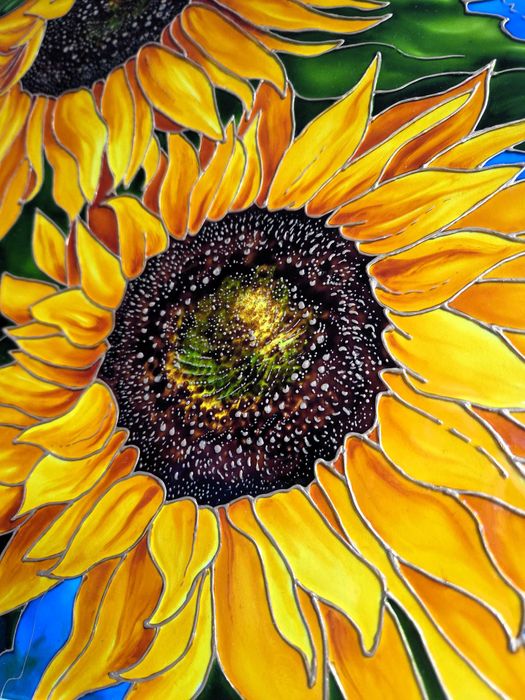 Słoneczniki obraz namalowany farbami do szkła 40x30 cm