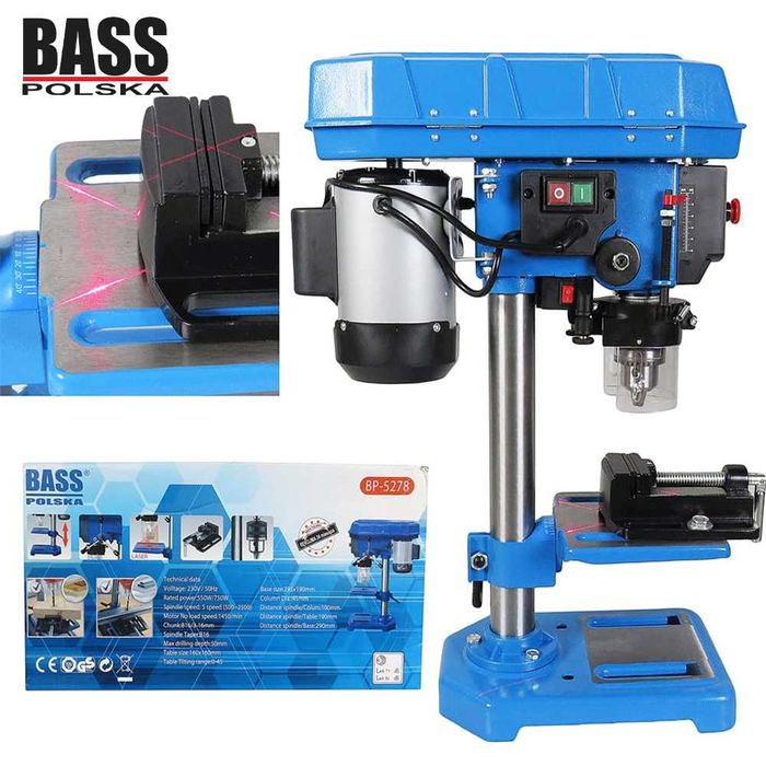 BASS POLSKA Wiertarka Stołowa Kolumnowa B16 Z Laserem + Imadło BP5278