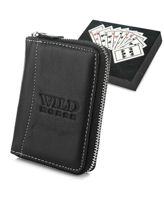 Męski portfel skóra Wild Horse SKÓRZANY suwak czarny H71