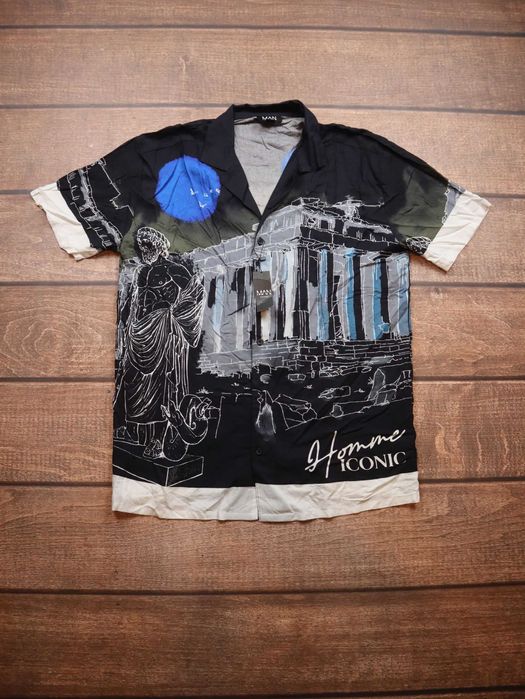 czarna koszula rozpinana z krótkim rękawem rzym coloseum koloseum