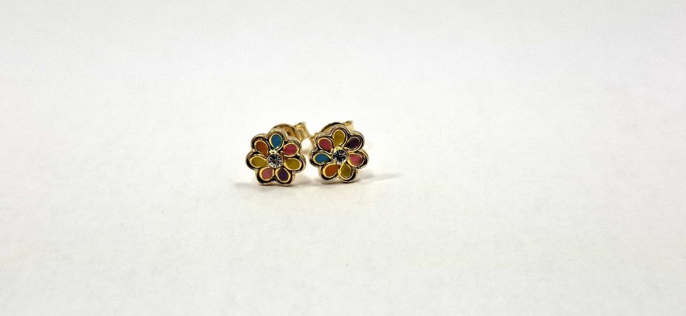 Złote kolczyki sztyft kolorowe kwiatki z cyrkonią p:585 w:0,81g