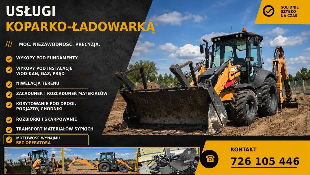 Wynajem koparko-ładowarki, usługi, prace ziemne, wykopy,