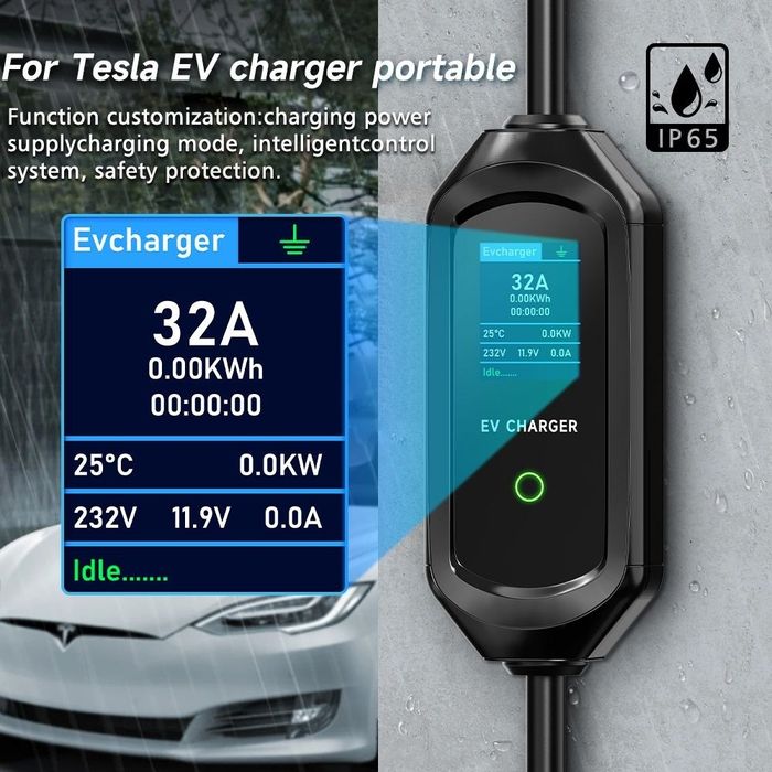 Зарядний пристрій AFYEEV для Tesla NACS 7 кВт 32А Wi-Fi кабель 5м EV Charger регулювання 6–32A LCD дисплей CEE Blue 230V
