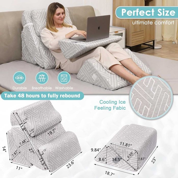 Conjunto de Travesseiros Ortopédicos em Cunha para Cama, Travesseiro Ajustável de Espuma Viscoelástica para Pós-Cirurgia