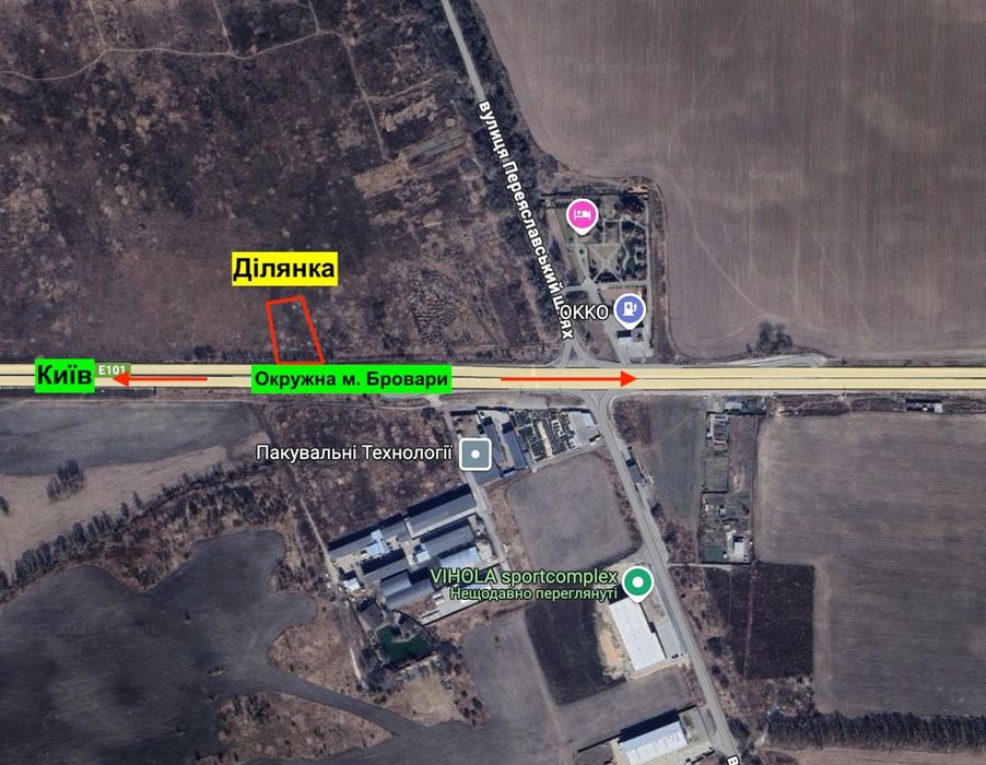 Продаж фасадної ділянки 1,115Га на Окружній міста Бровари, траса Е-95
