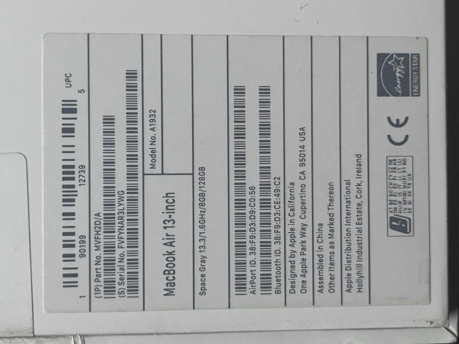MacBook Air 13” (model A1932) w kolorze Space Gray