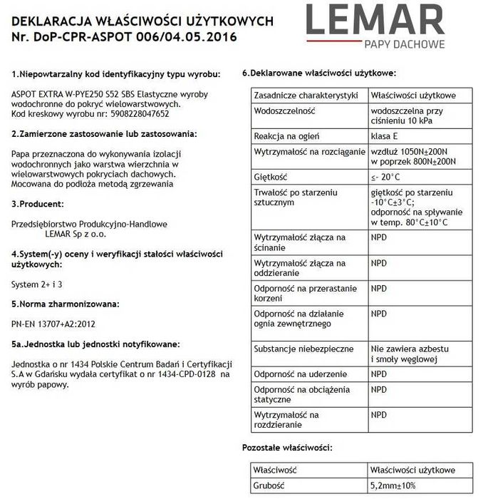 Papa Lemar ASPOT EXTRA SBS 5,2mm -20°C PYE250