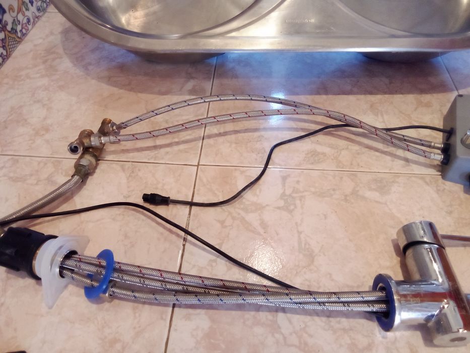 Cuba dupla inox lava mãos e torneira fria/quente automática