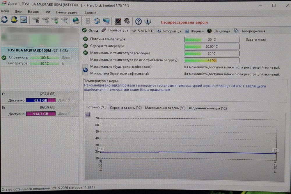 Жорткий диск 2.5" 1тб/100%/9.5мм