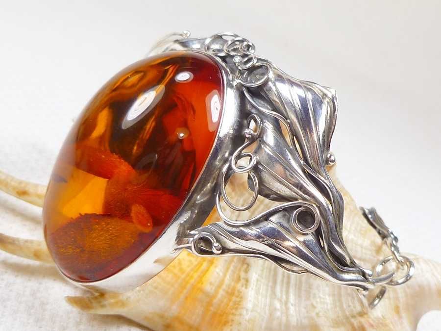 Bransoletka srebrna z bursztynem, handmade 540-35