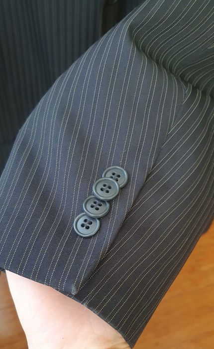 Garnitur męski cienki czarny prążkowany rozmiar 56/XXL